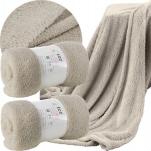 Komplet na kanapę i dwa fotele koc 170x210 + 2 x 70x160 beż typ flano