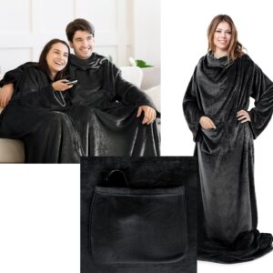 PREZENT Koc Z Rękawami mięciutki cieplutki szlafrok 150x180 czarny