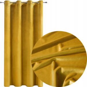 Nowoczesna zasłona welwetowa w przelotkę 140x250 musztarda