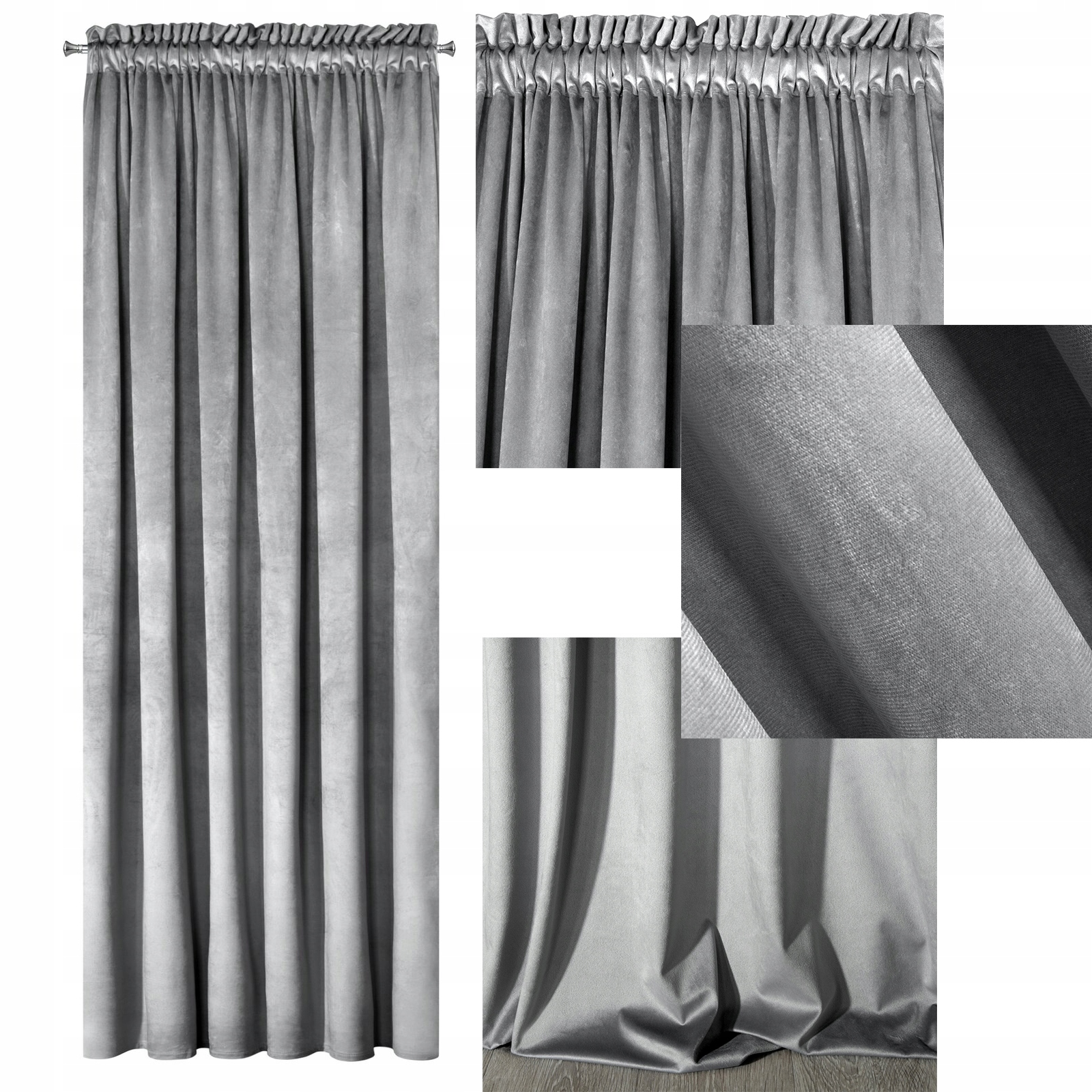 Mięciutka zasłona welwetowa taśma 140x270 srebrny - obrazek 10