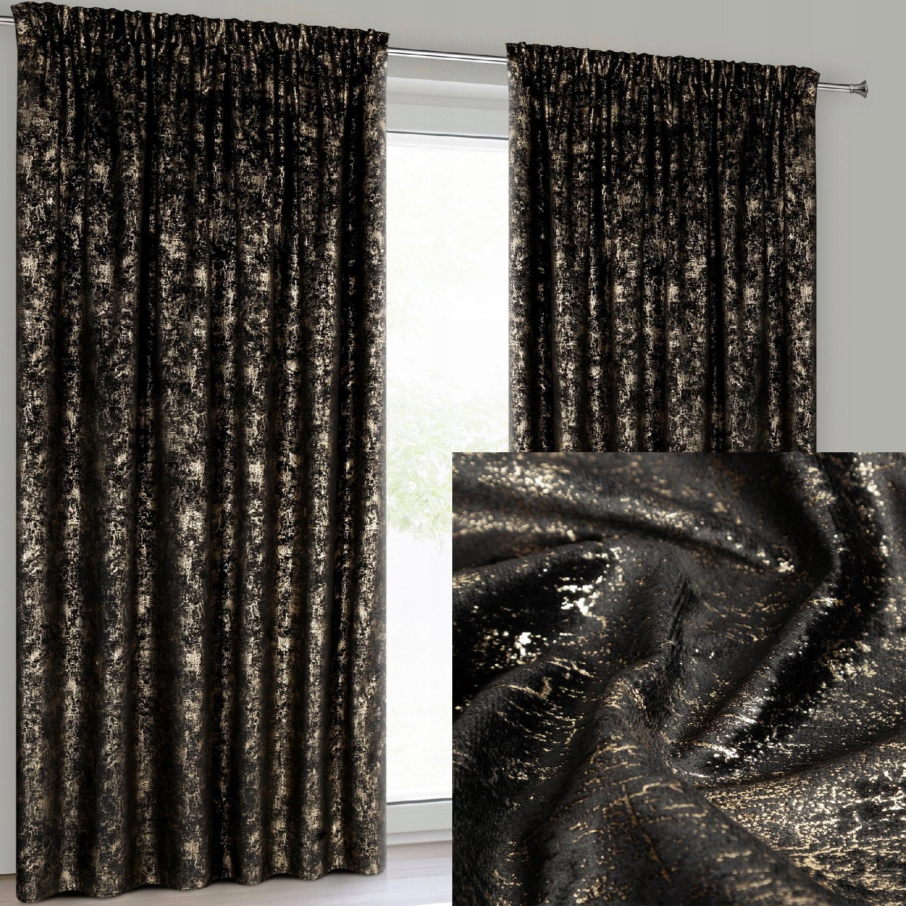 Nowoczesna Zasłona welwetowa 140X270 czarna z delikatnym nadrukiem - obrazek 13