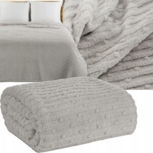 Mięciutki koc narzuta 170 cm x 210 cm SREBRNY