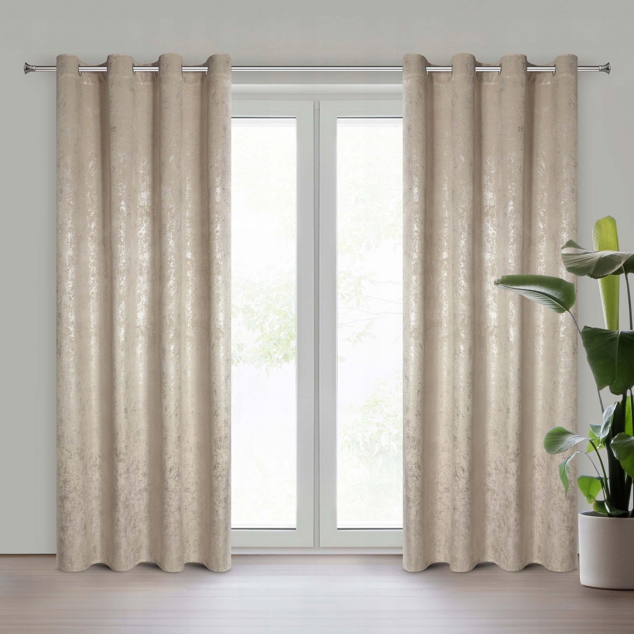 Zasłona 140X250 beżowa welwetowa z nadrukiem przelotka - obrazek 13