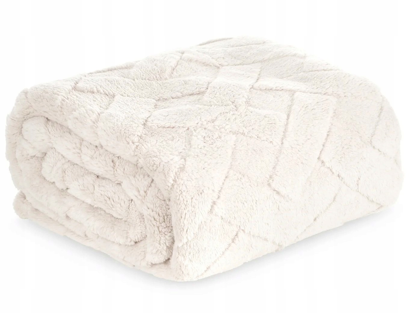 Koc narzuta 150x200 Caro krem gruby puszysty - obrazek 10