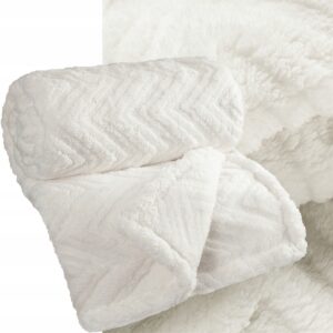 Koc narzuta 170x210 gruby mięciutki puszysty jodełka kremowy