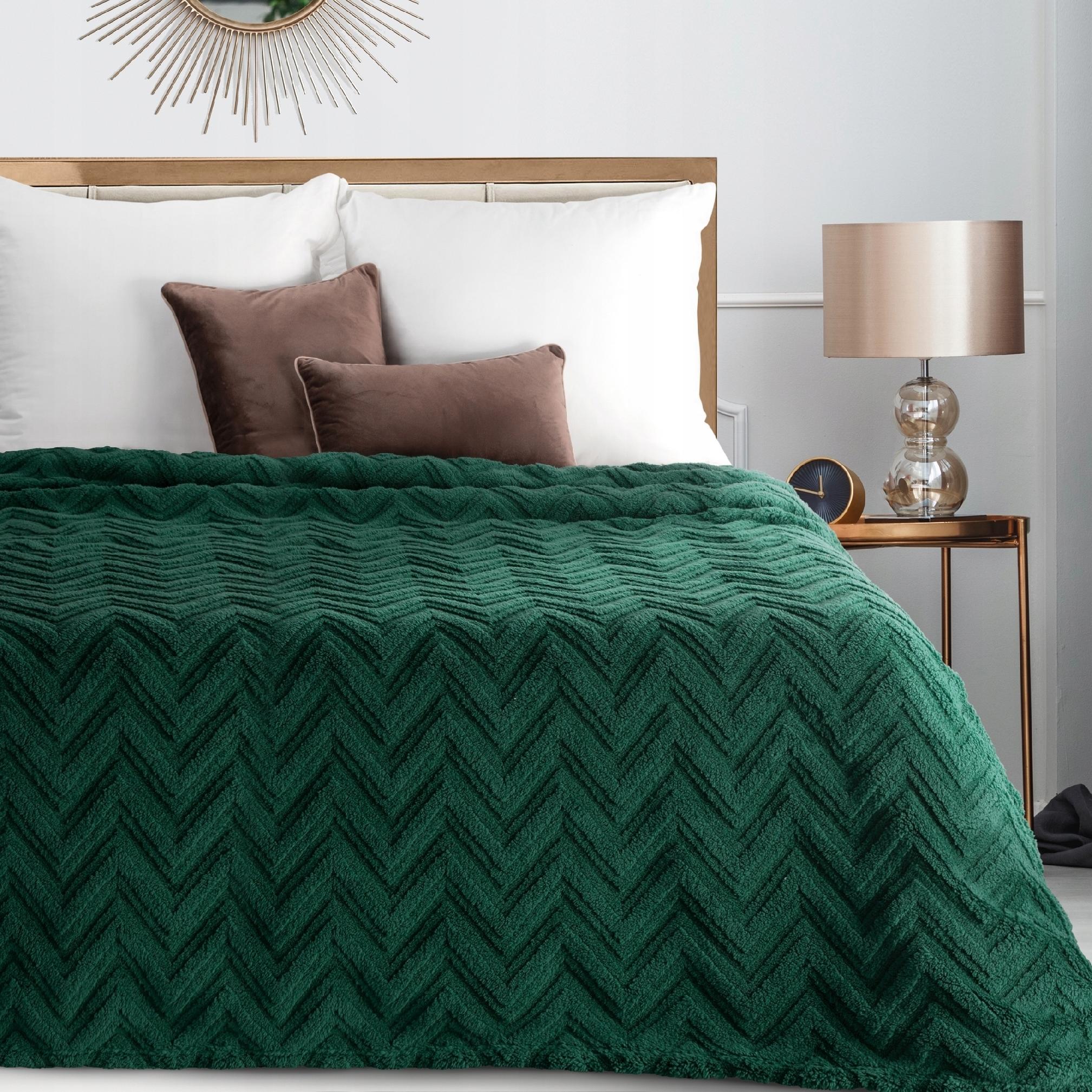 Koc narzuta 170x210 gruby mięciutki puszysty jodełka ciemny zielony - obrazek 8