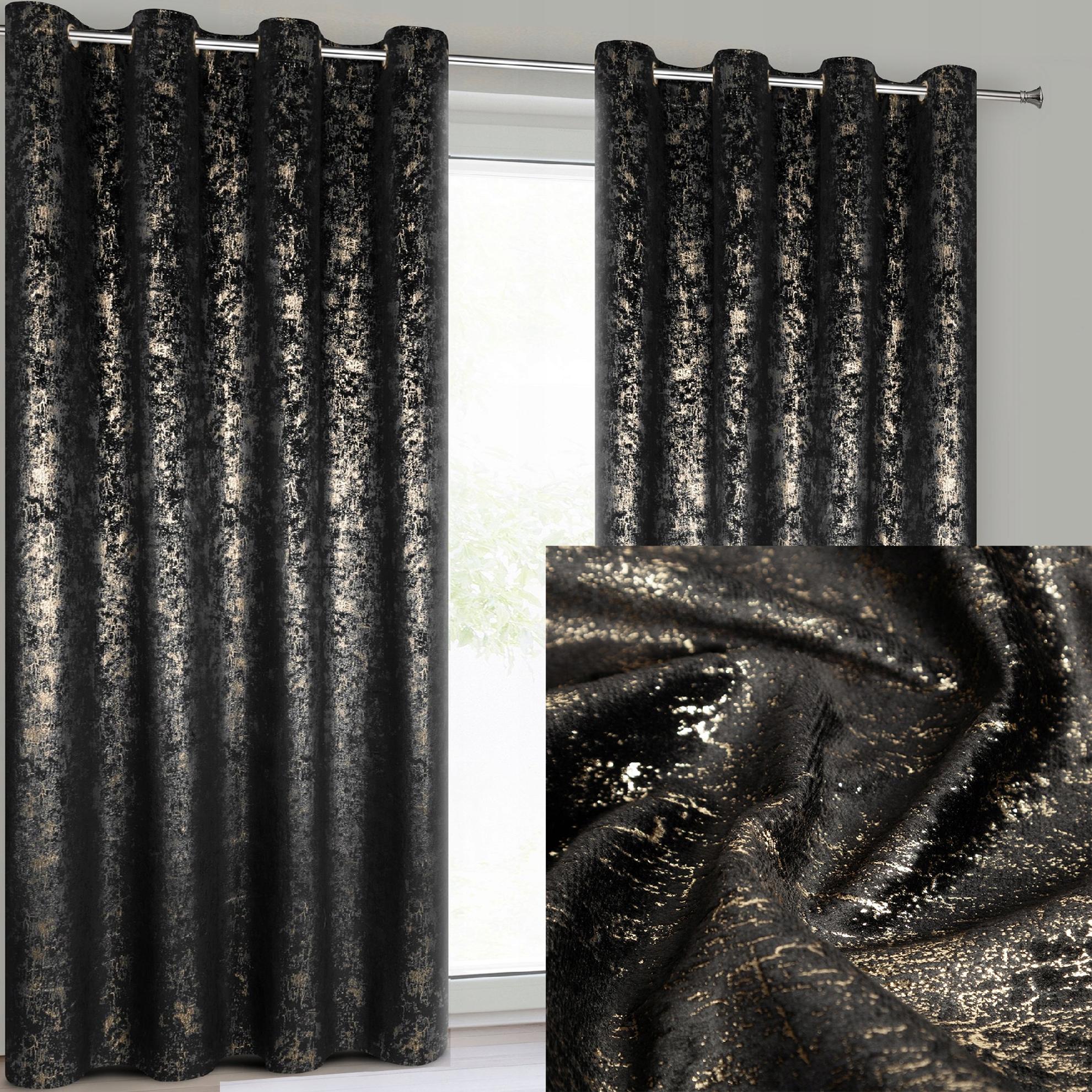 Nowoczesna Zasłona welwetowa 140X250 czarna z delikatnym nadrukiem - obrazek 10