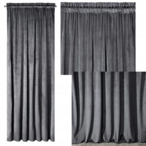 Mięciutka zasłona welwetowa taśma 140x270 grafit