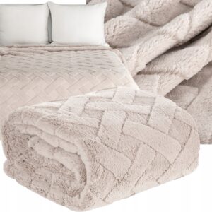 Koc narzuta 200x220 beż gruby mięciutki puszysty