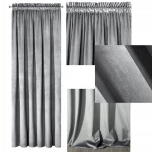 Mięciutka zasłona welwetowa taśma 140x270 srebrny