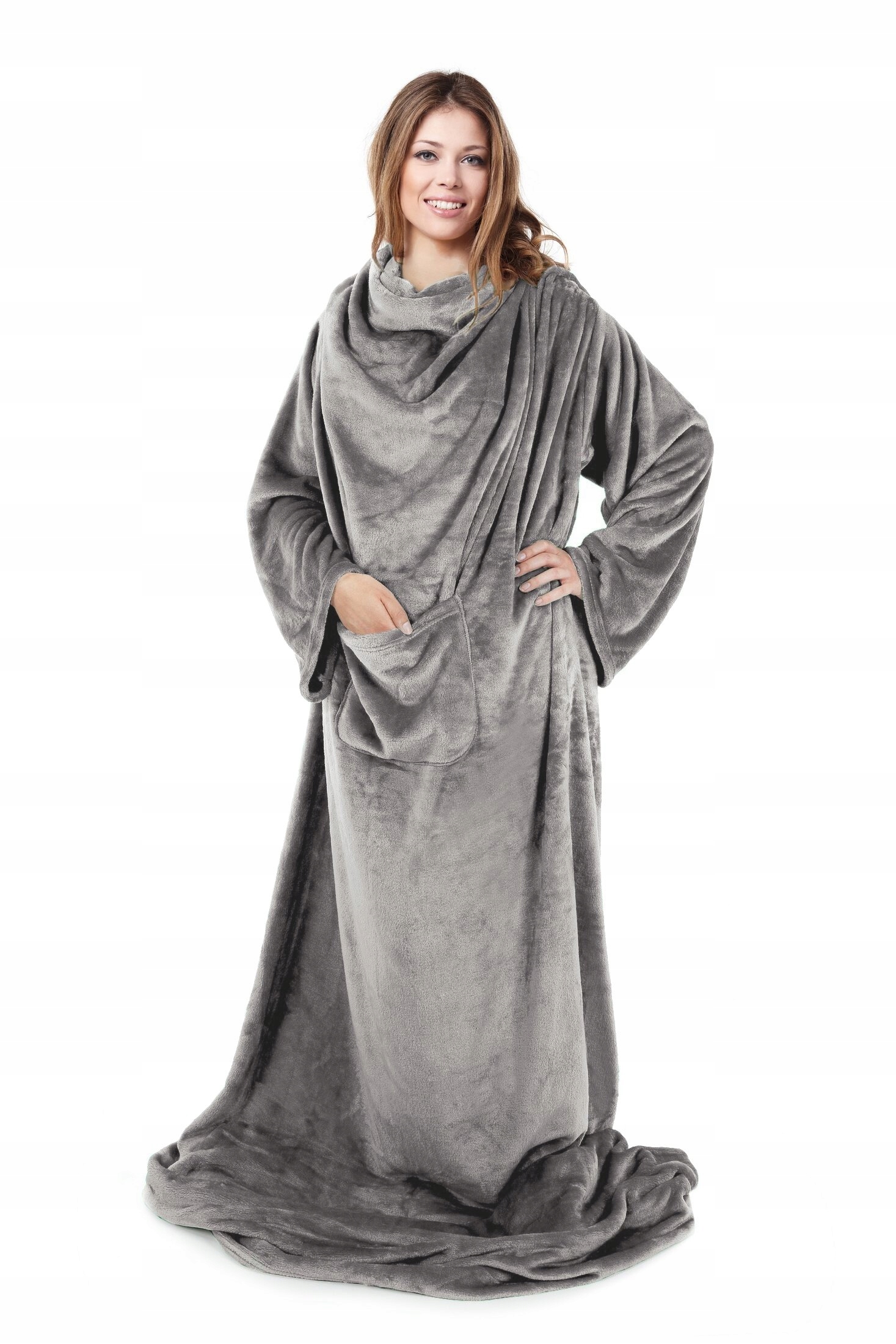 Mięciutki Koc Z Rękawami 150x180 stalowy Na Prezent - obrazek 6