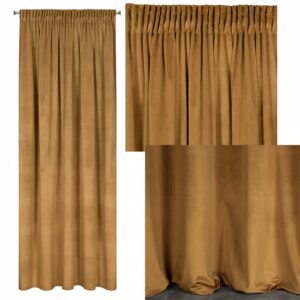 Mięciutka zasłona welwetowa taśma 140x270 miodowa