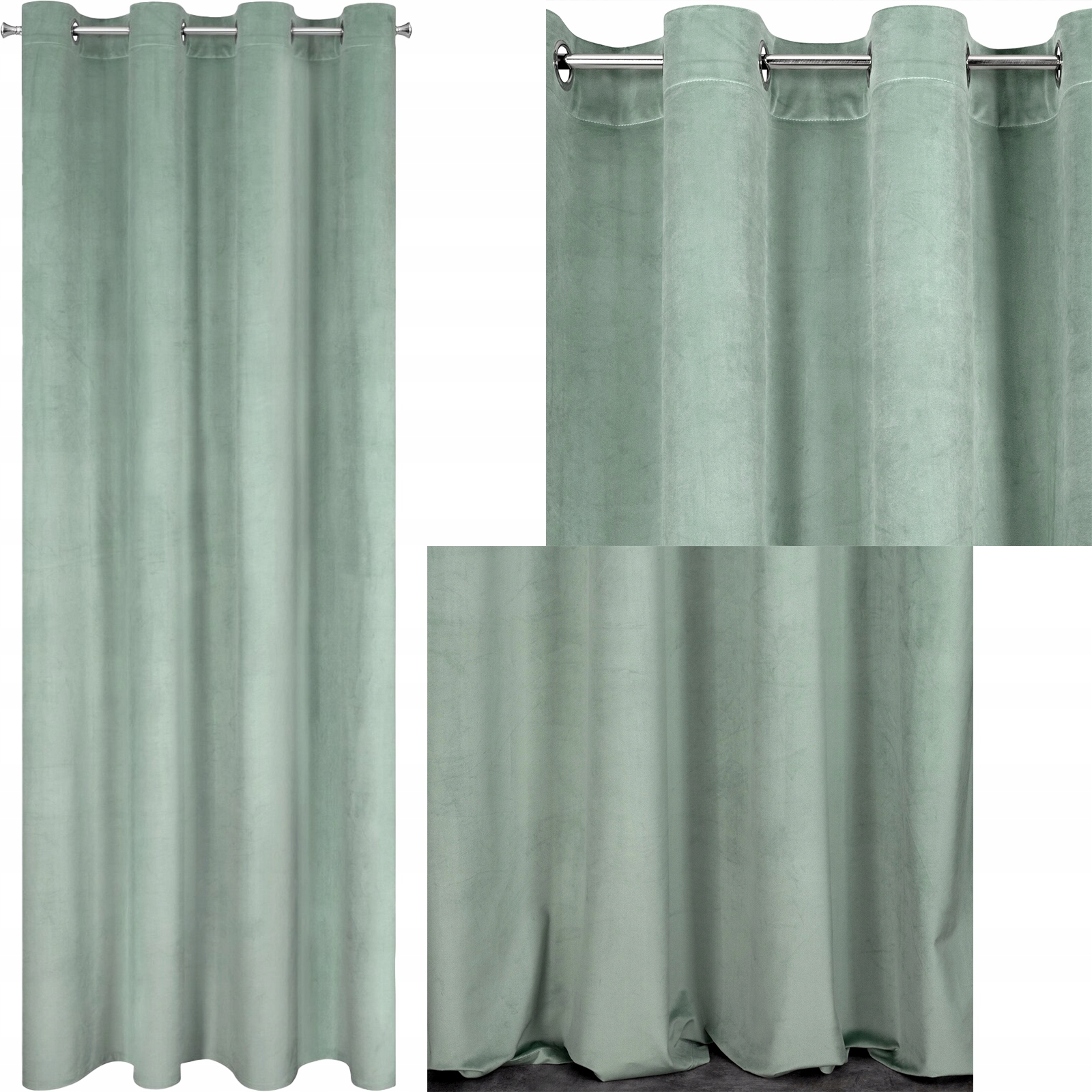 Mięciutka zasłona welwetowa kółka 140x250 j.mięta - obrazek 9