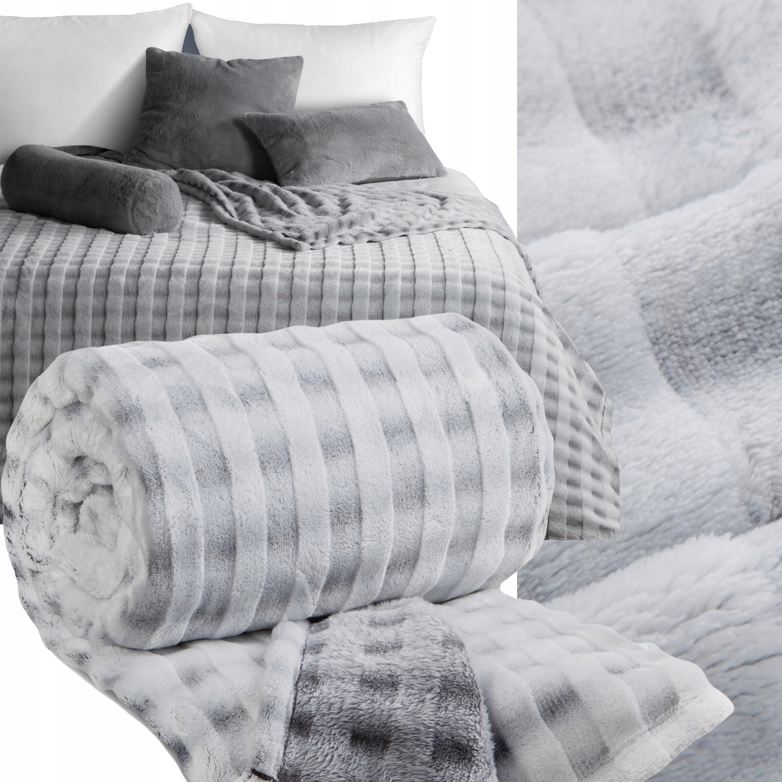 Koc narzuta 200x220 gruby mięciutki puszysty stalowy - obrazek 8