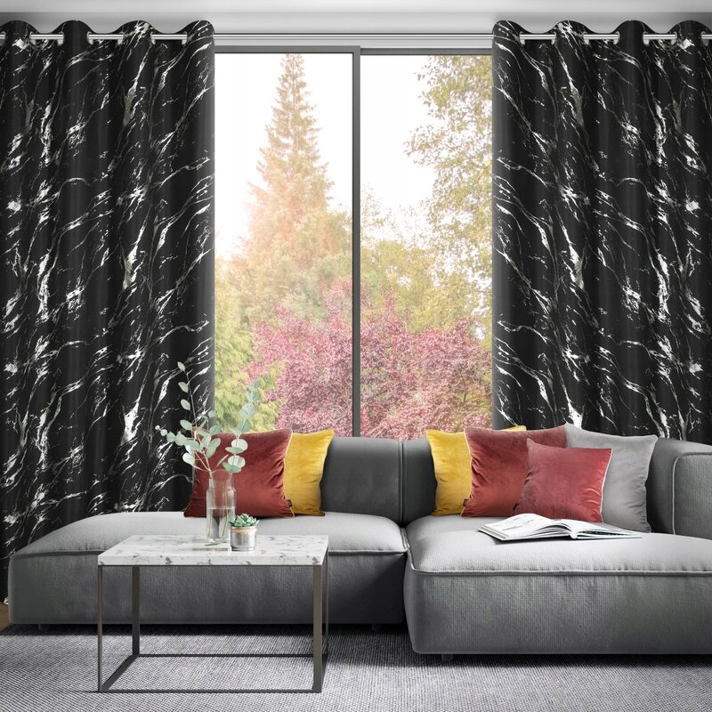 Zasłona 140X250 czarna lekka z srebrnym nadrukiem przelotka - obrazek 13