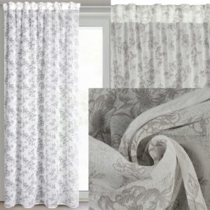 Zasłona biała lekka półzaciemniająca w kwiaty 140x270 popiel