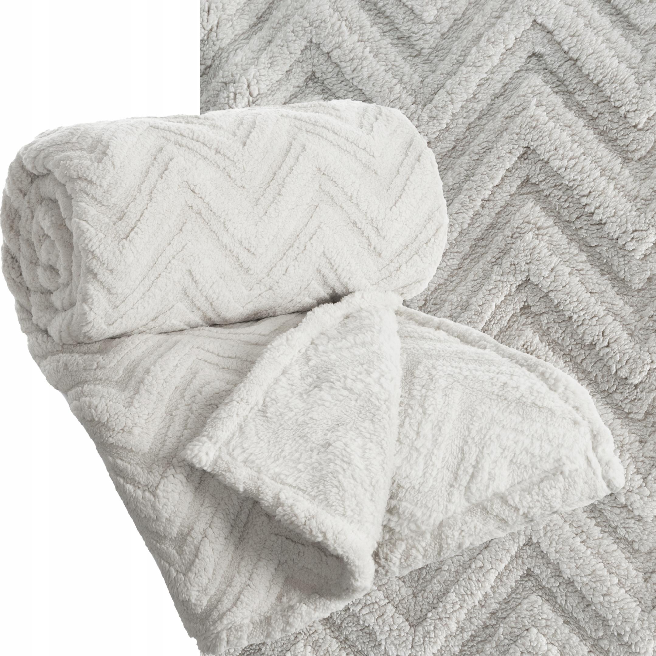 Koc narzuta 70x160 gruby mięciutki puszysty jodełka srebrny - obrazek 6