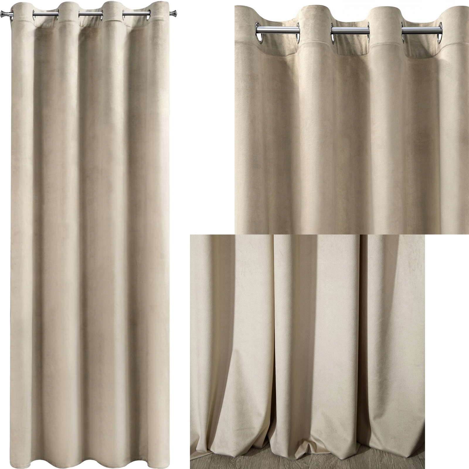 Mięciutka zasłona welwetowa kółka 140x250 j.beż - obrazek 9