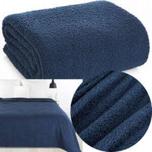 Mięciutki koc narzuta na fotel na kanapę 150 cm x 200 granat