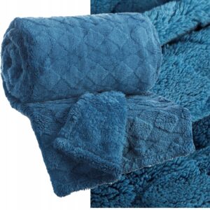 Koc narzuta 70x160 gruby mięciutki puszysty granatowy