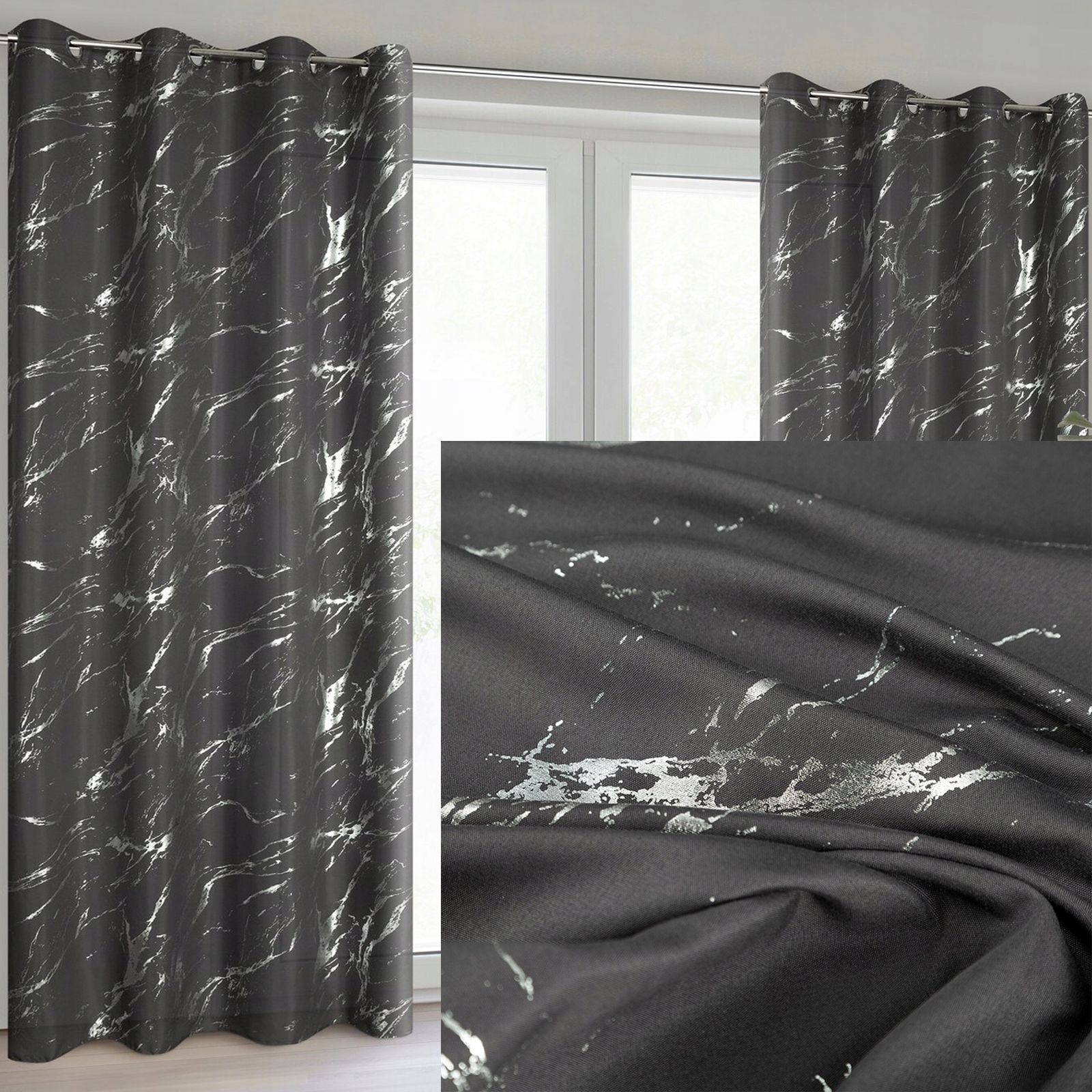 Zasłona 140X250 szara lekka z srebrnym nadrukiem przelotka - obrazek 11