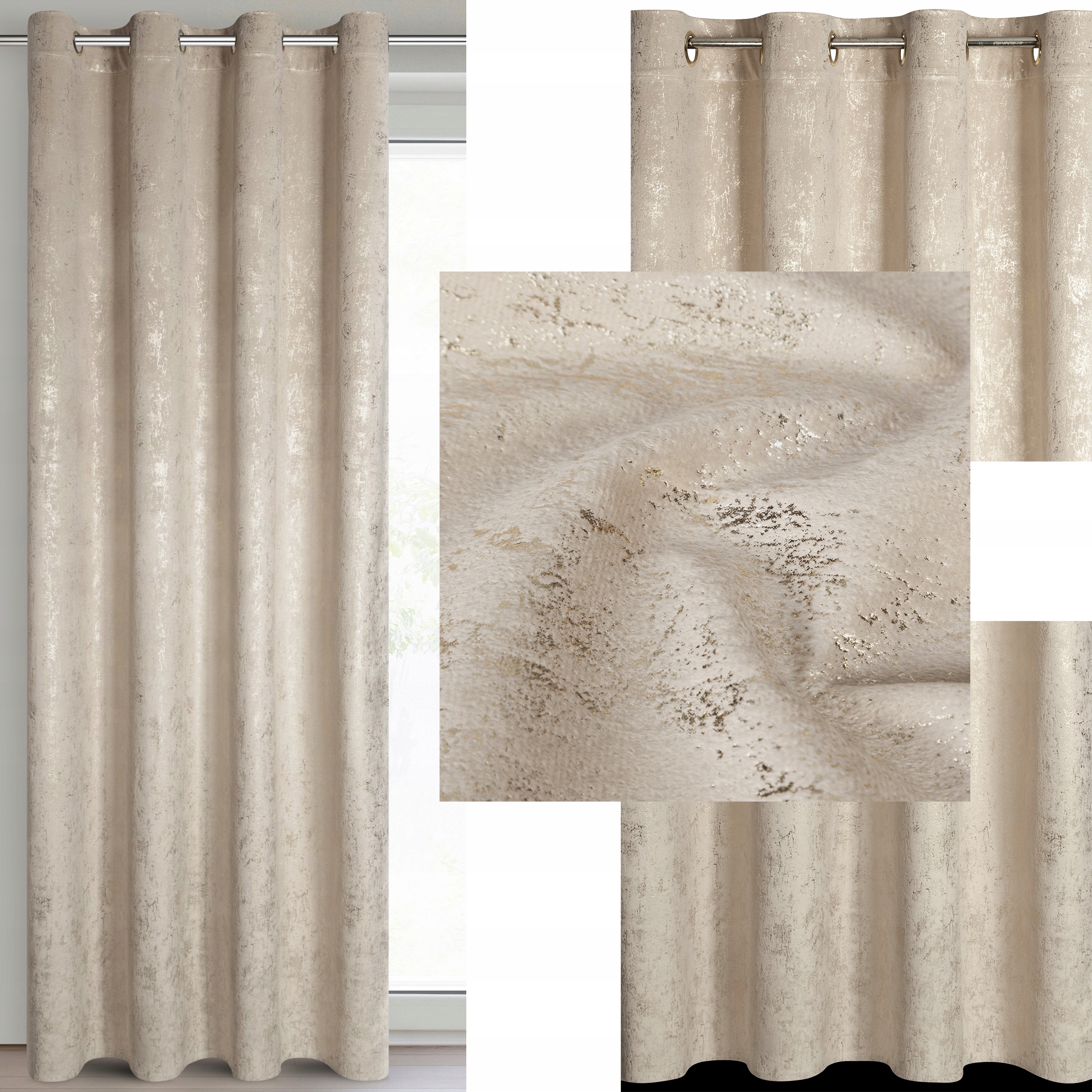 Zasłona 140X250 beżowa welwetowa z nadrukiem przelotka - obrazek 10