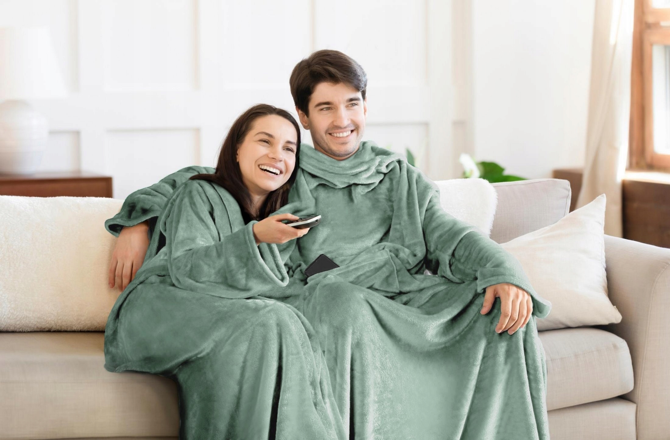 PREZENT Koc Z Rękawami mięciutki cieplutki szlafrok 150x180 miętowy - obrazek 7