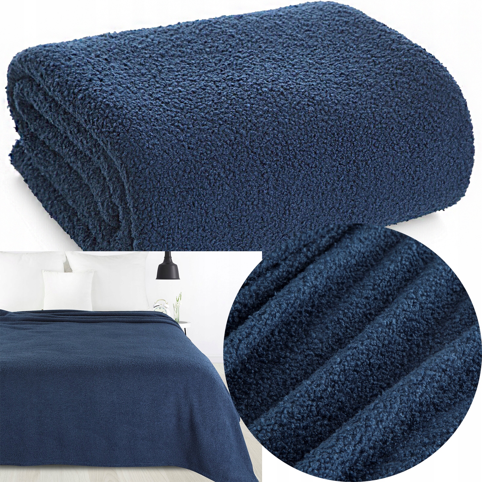 Mięciutki koc narzuta na fotel na kanapę 170 cm x 210 granat - obrazek 6