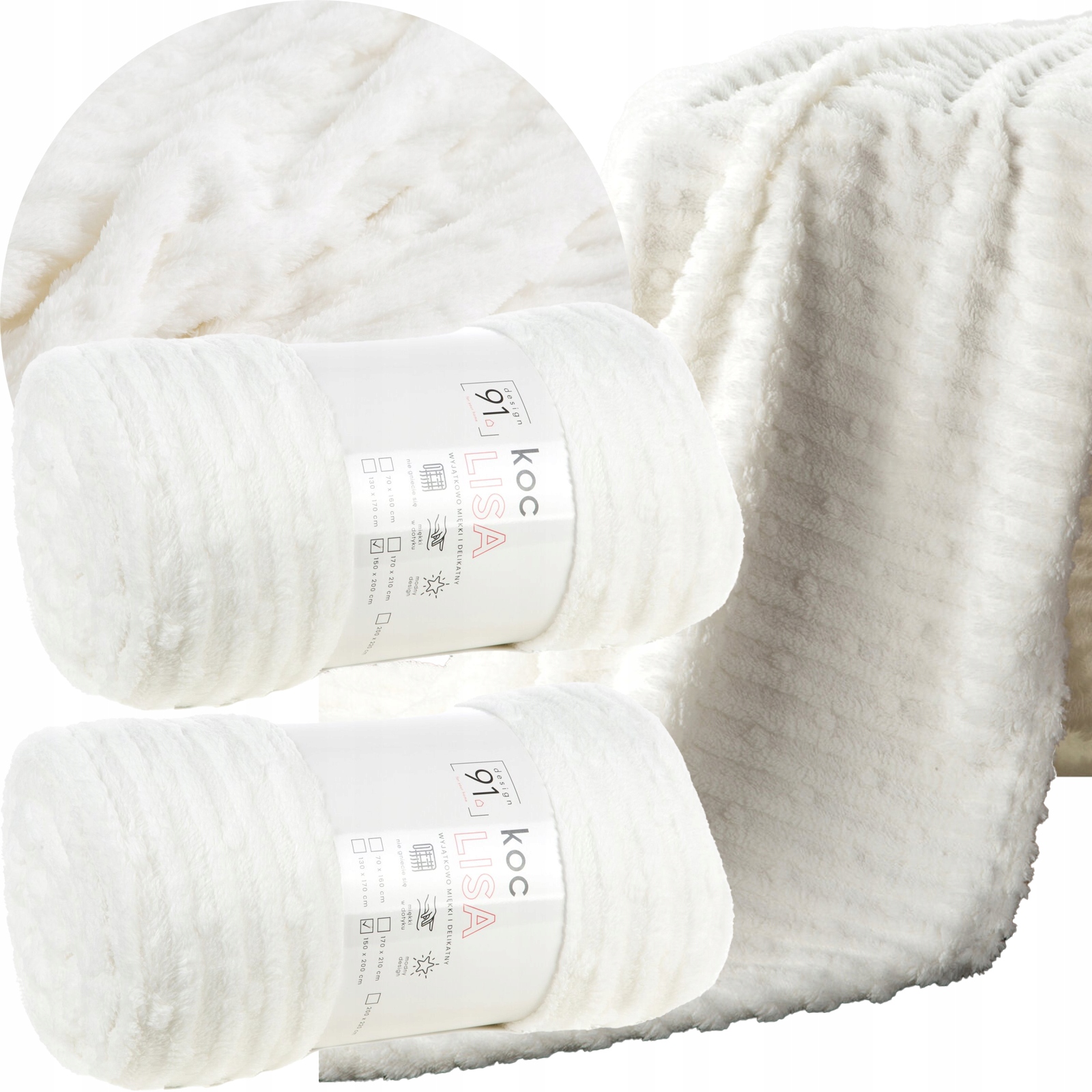 Komplet na kanapę i dwa fotele koc 170x210 + 2 x 70x160 biały - obrazek 10