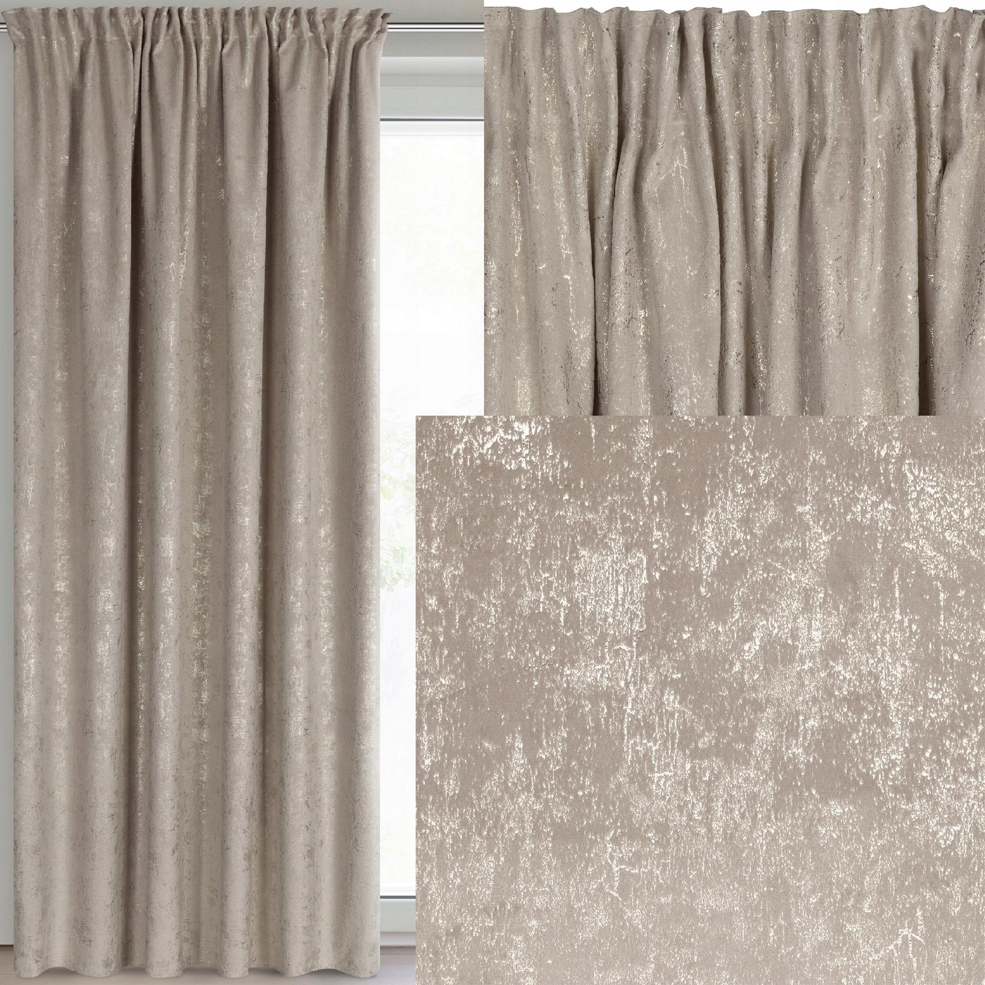 Zasłona 140X270 beżowa welwetowa z nadrukiem taśma - obrazek 13