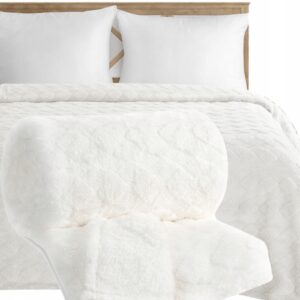 Koc narzuta 200x220 gruby mięciutki puszysty kremowy