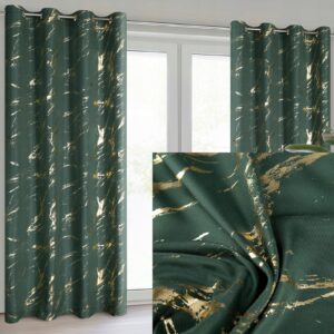 Zasłona 140X250 zielona lekka ze złotym nadrukiem przelotka