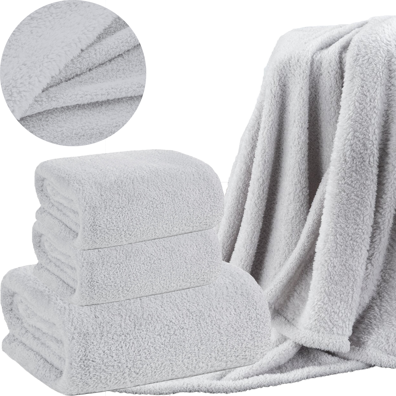 ZESTAW 170x210 + 2 x 70x160 Mięciutki koc narzuta SREBRNY - obrazek 7