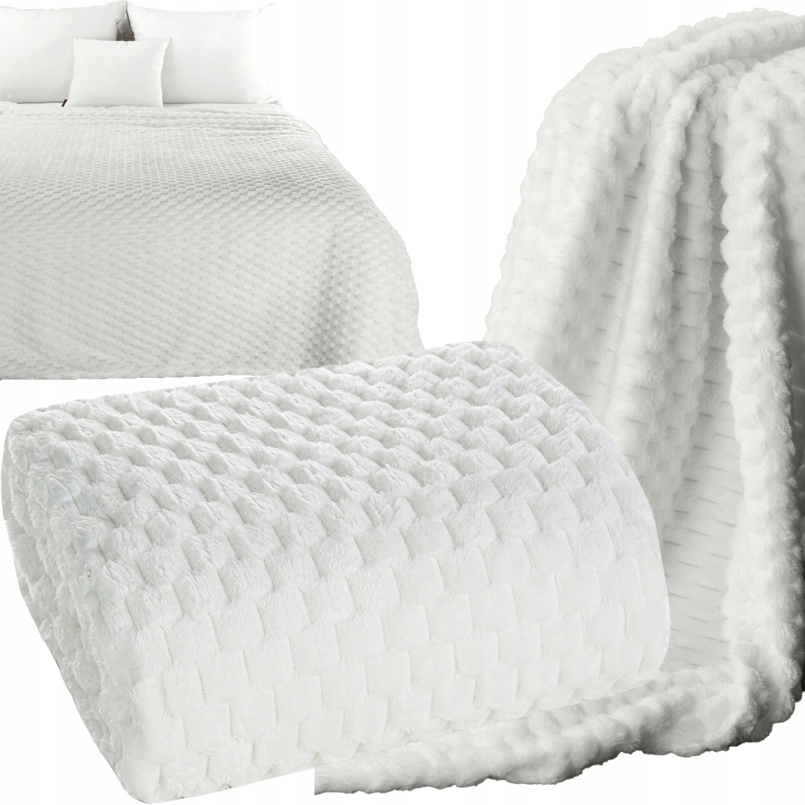 Koc narzuta 200 cm x 220 cm bardzo miękki w dotyku z efektem 3d biały - obrazek 7