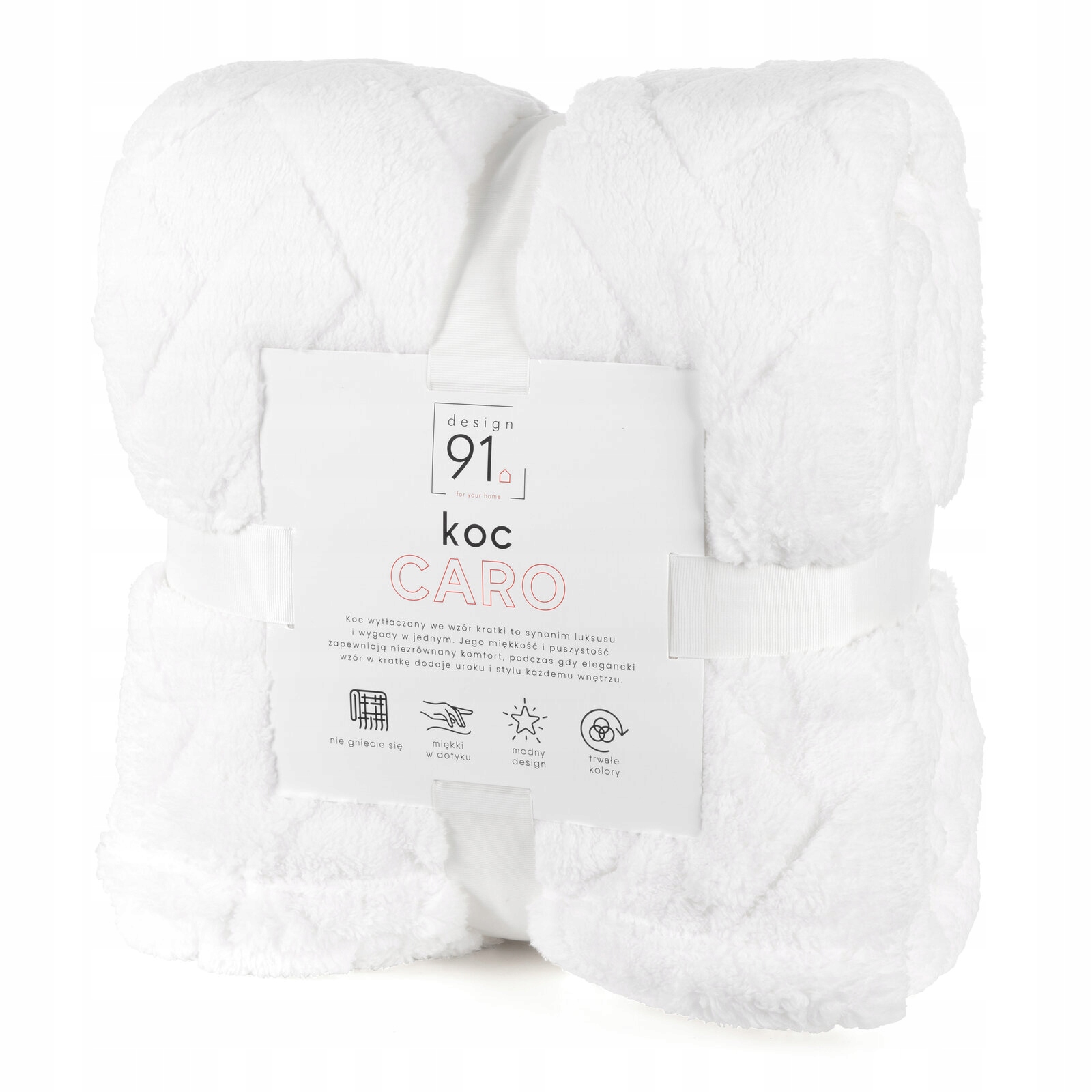 Koc narzuta 150x200 Caro biały z mikrofibry - obrazek 12