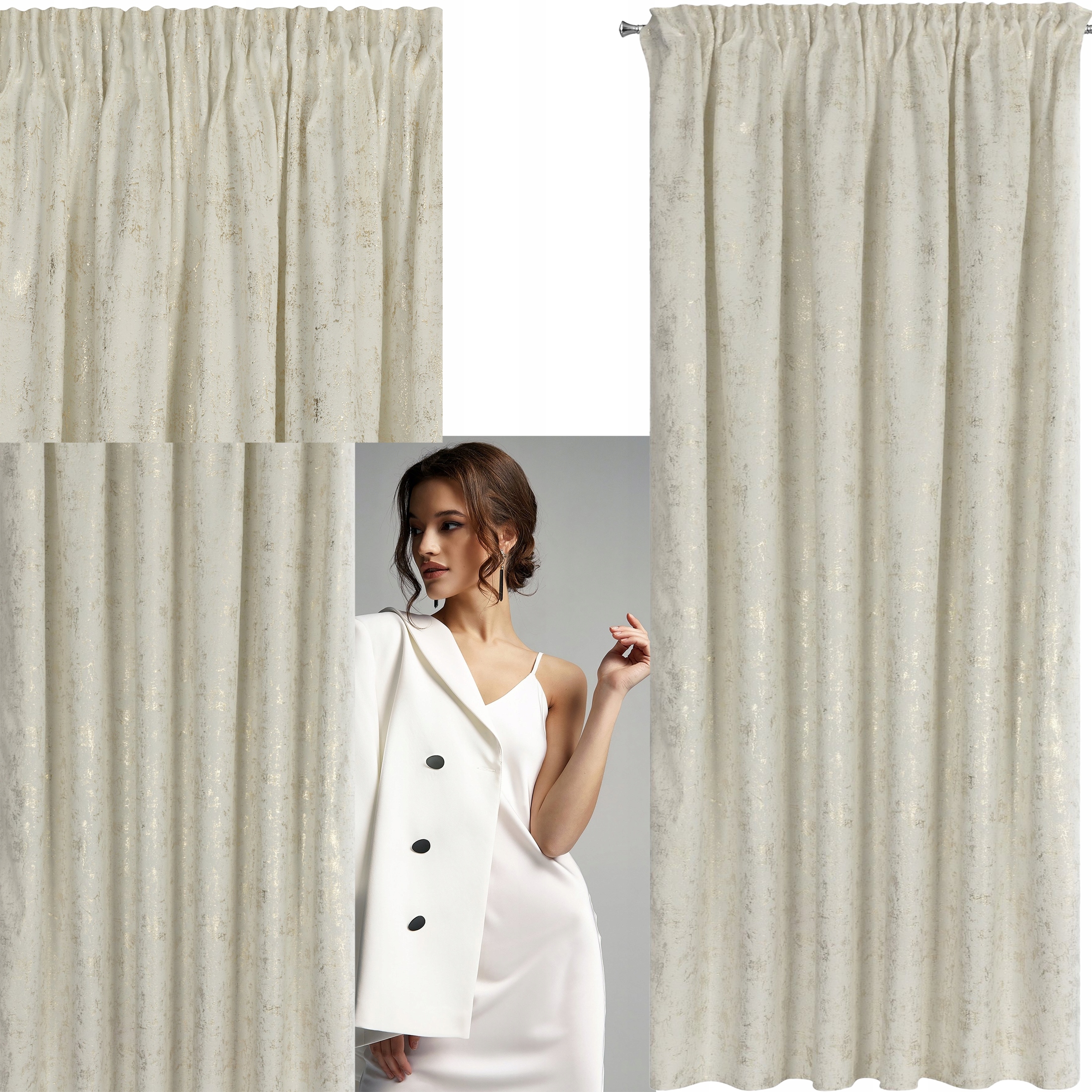 Zasłona 140X270 kremowa welwetowa z nadrukiem taśma - obrazek 15