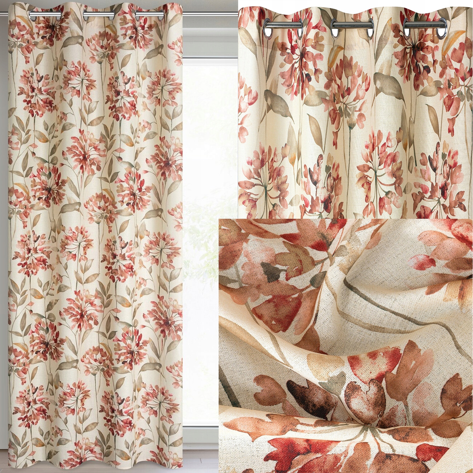 ZASŁONA GOTOWA KWIATY 140X250 PRZELOTKI NATURALNY - obrazek 11