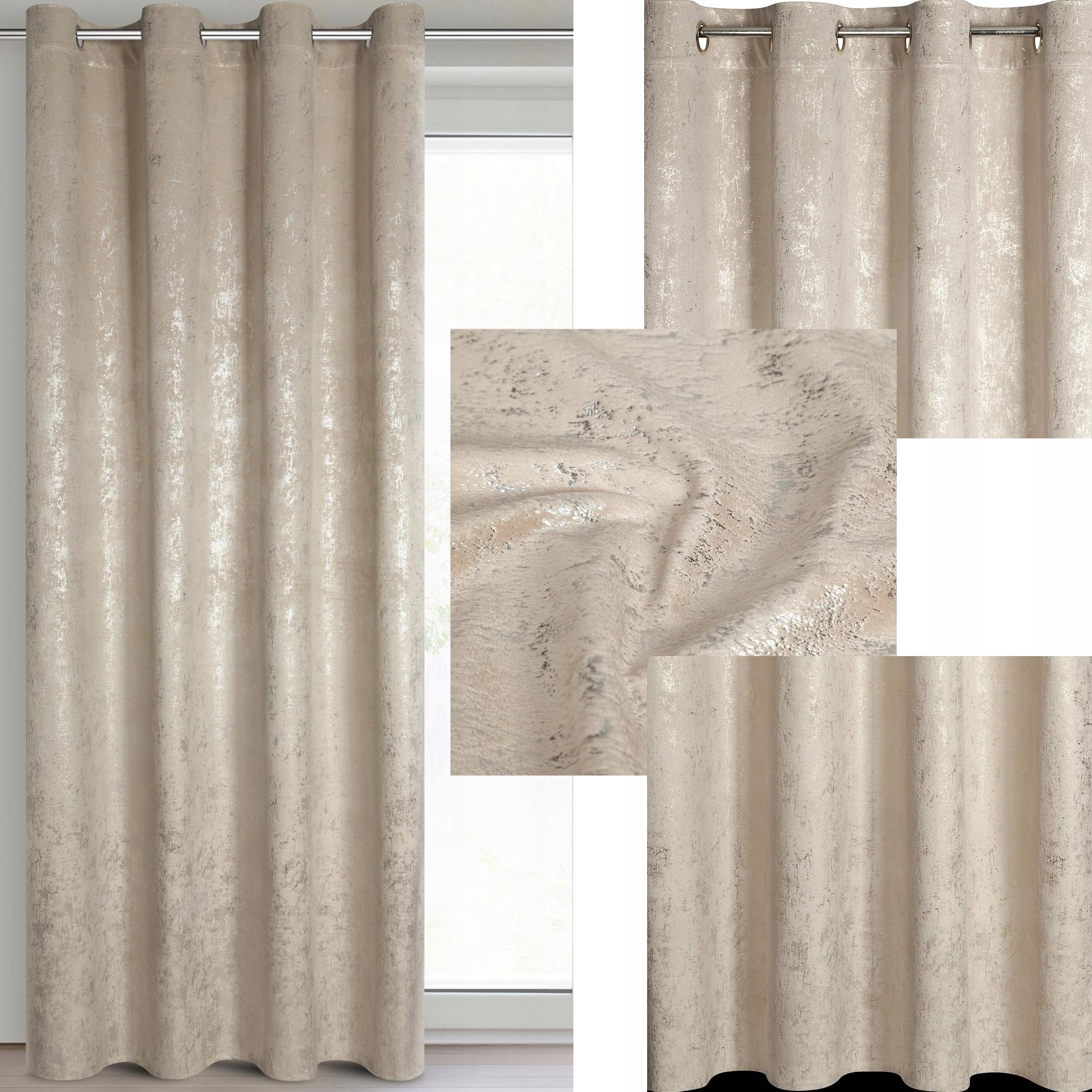 Zasłona 140X250 beżowa welwetowa z nadrukiem przelotka - obrazek 10