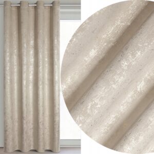 Zasłona 140X250 beżowa welwetowa z nadrukiem przelotka