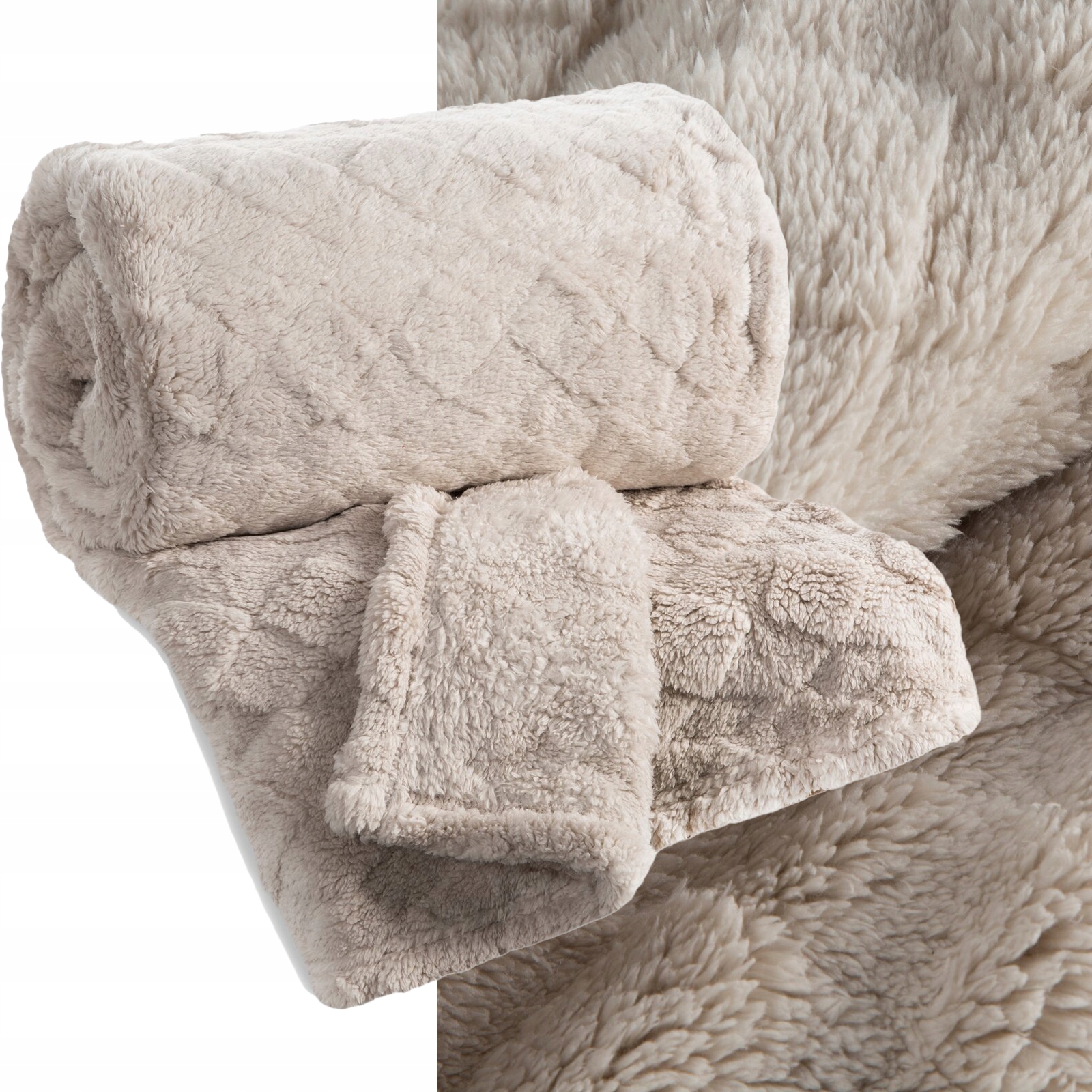 Koc narzuta 70x160 gruby mięciutki puszysty beżowy - obrazek 5