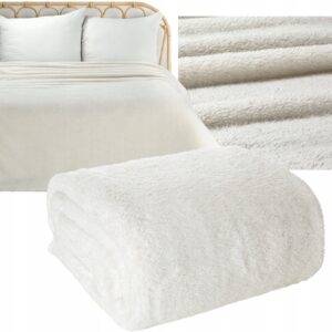 Koc narzuta mięciutki gruby 150 cm x 200 cm biały