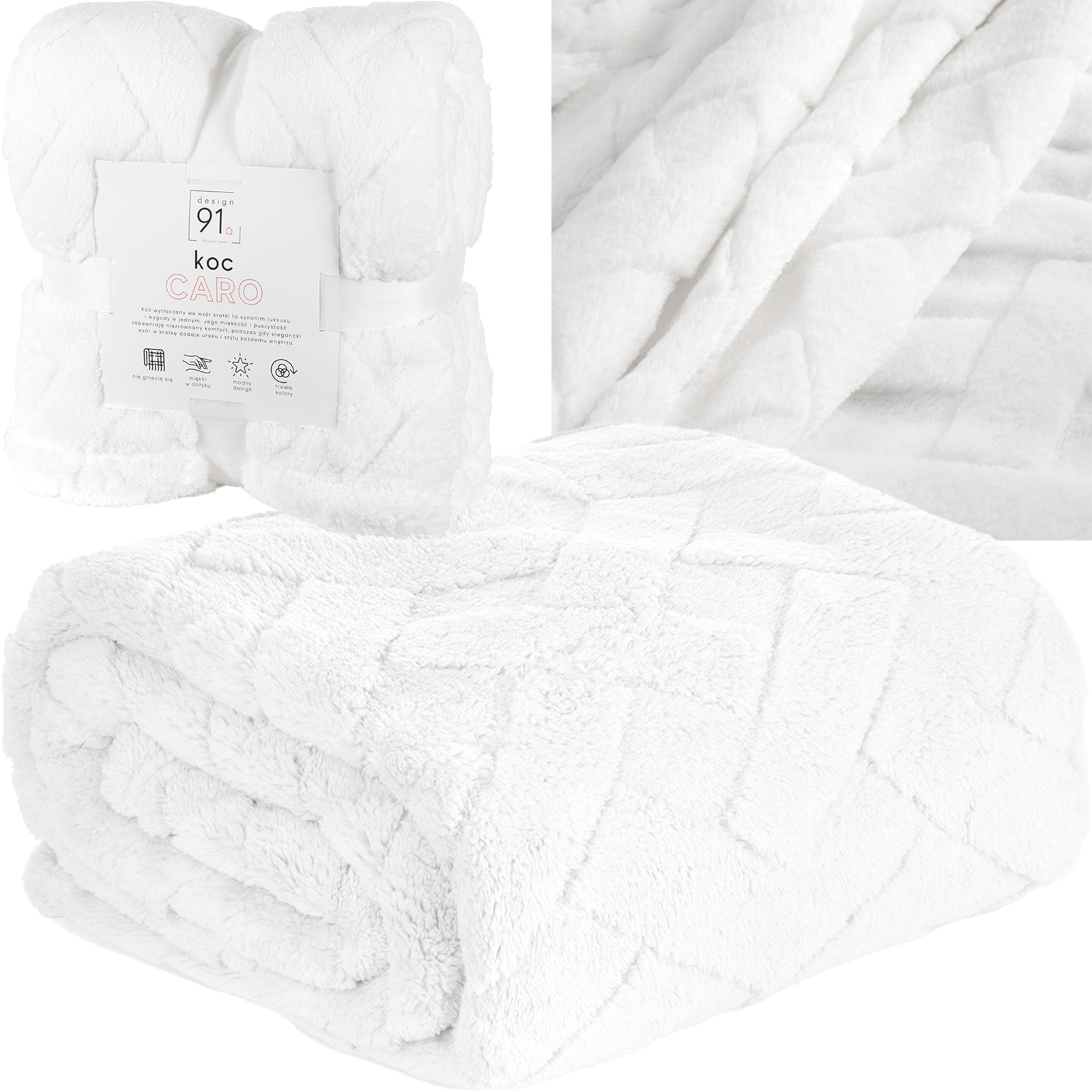 Koc narzuta 150x200 Caro biały z mikrofibry - obrazek 9