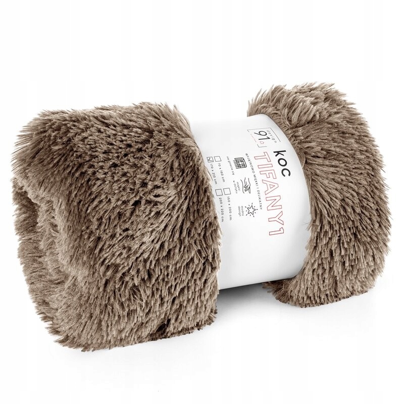 Koc włochacz futrzak pled narzuta na łóżko 170 cm x 210 ciemny beż - obrazek 14