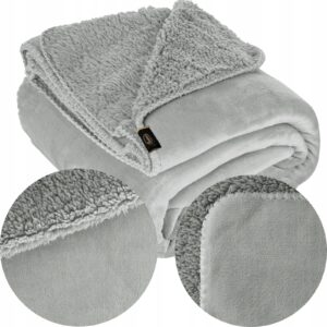 Koc narzuta dwustronny PREMIUM 70 x 160 cm srebrny