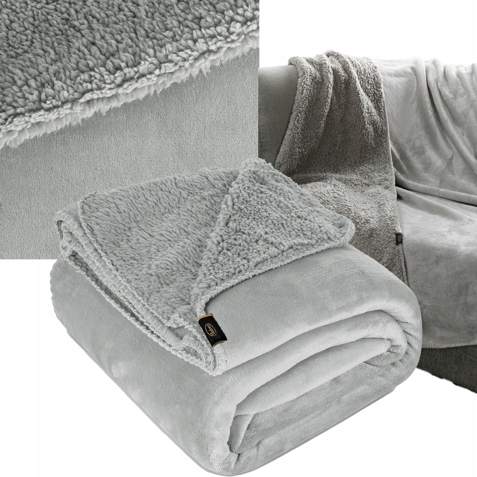 Koc narzuta dwustronny PREMIUM 150 x 200cm srebrny - obrazek 7