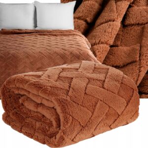 Koc narzuta 200x220 ceglasty gruby mięciutki puszysty