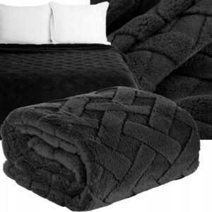 Koc narzuta 200x220 czarny gruby mięciutki puszysty