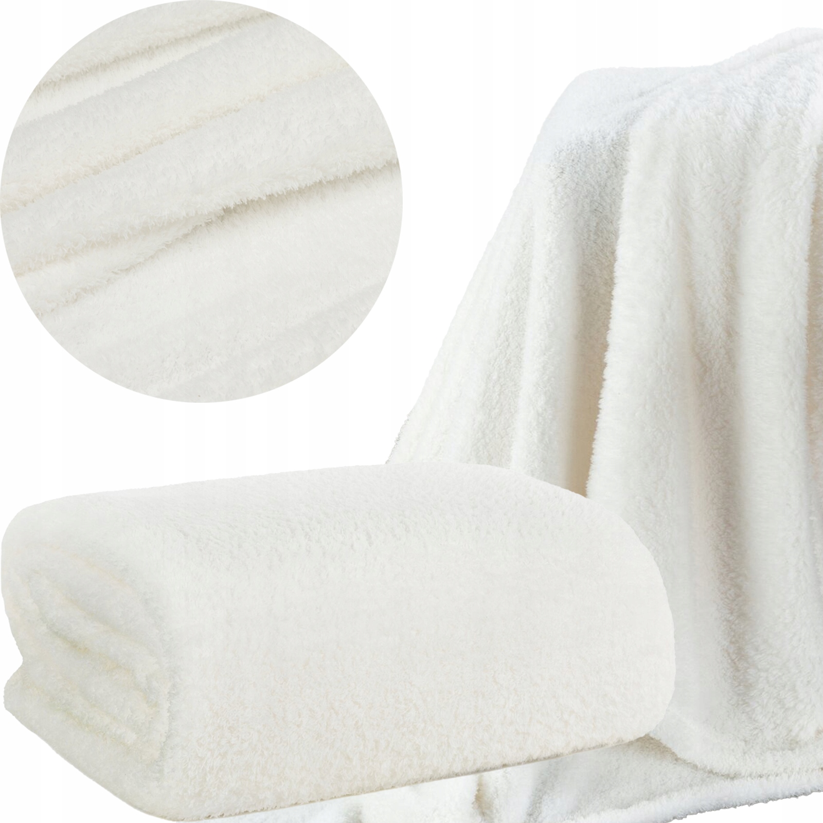 Mięciutki koc narzuta 170x210 biały - obrazek 7