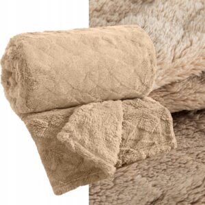 Koc narzuta 70x160 gruby mięciutki puszysty ciemny beżowy