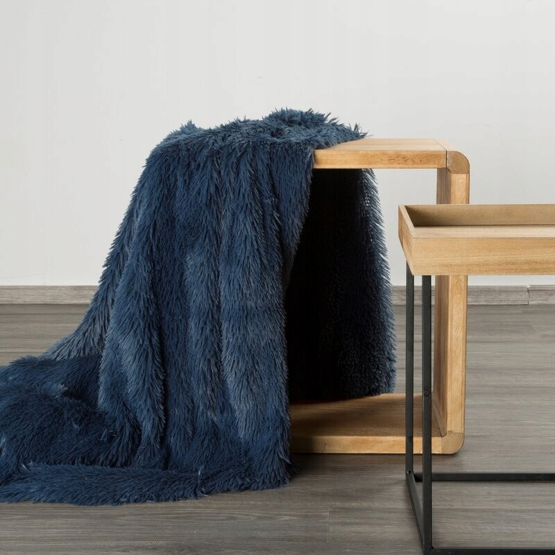 Koc włochacz futrzak pled narzuta na łóżko 200 cm x 220 granatowy - obrazek 14